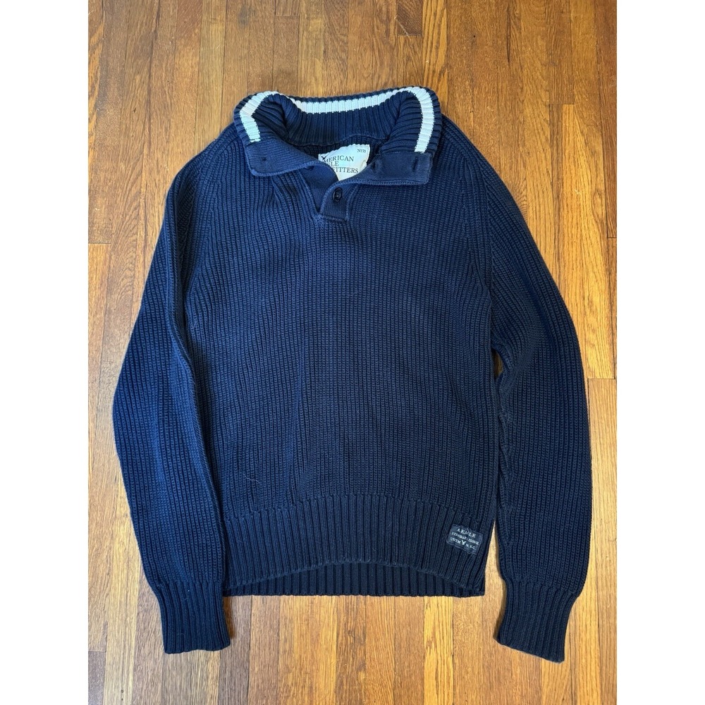 American Eagle Outfitters Mens XL 2009 Navy Blue Cable Knit Chunky Sweater Warm